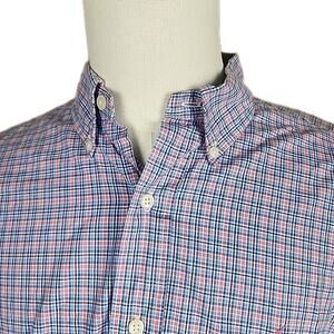 Ralph Lauren Polo L Blue Pink Gingham Check Plaid Casual Button Shirt Logo